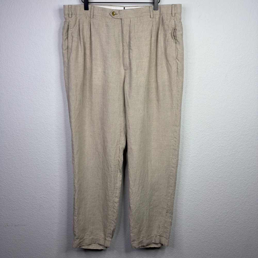 J.‎ Hilburn Pants Mens 38x32 Beige Linen Cuffed Trouser Vacation Minimalist